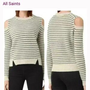 All Saints Women’s Mull Jumper Cold Shoulder Striped Sweater Size Small
